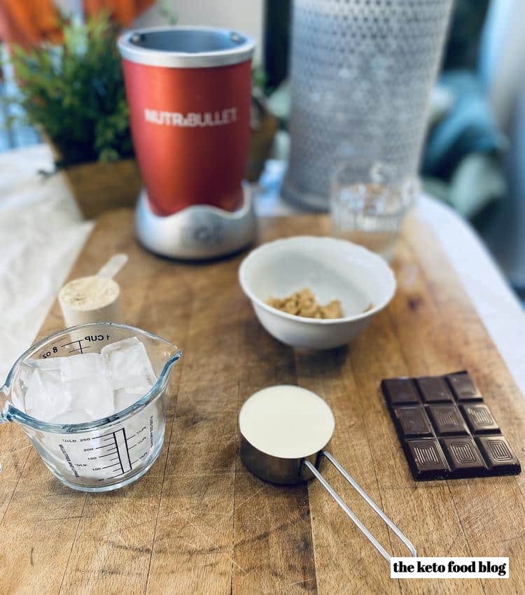 ingredients for keto chocolate peanut butter smoothie