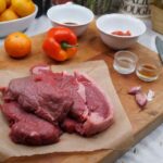 Ingredients for Sriracha Citrus Beef on chopping board