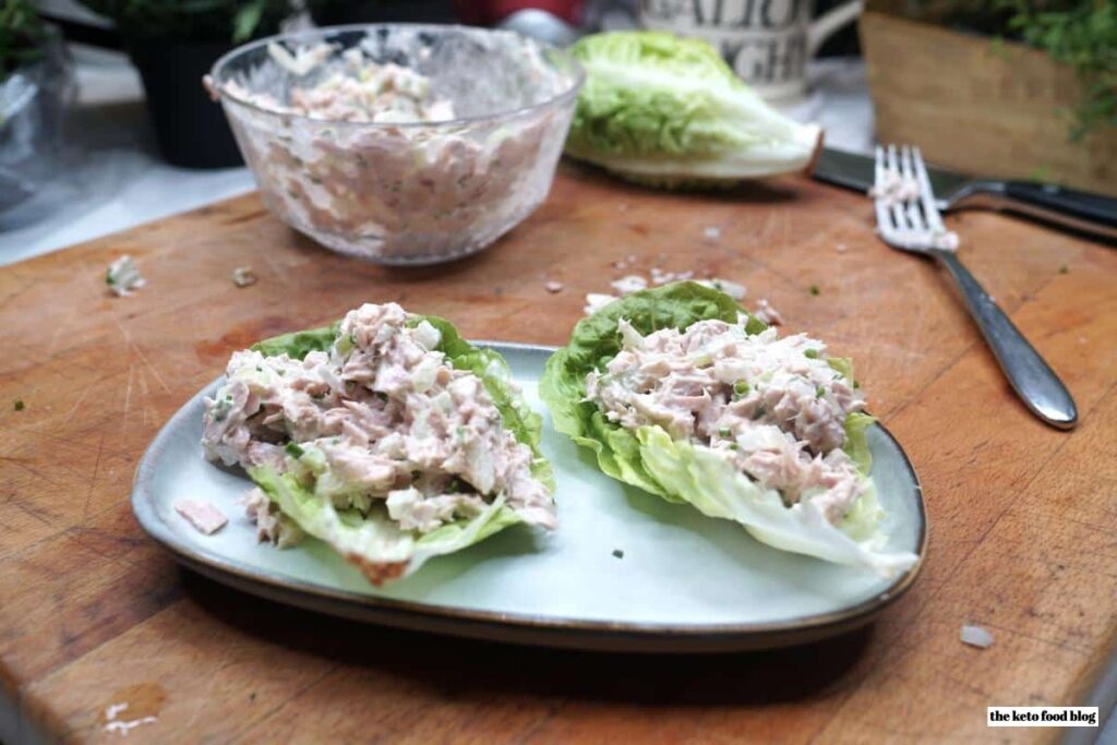 Lemon Dill Tuna Salad on a lettuce leaf