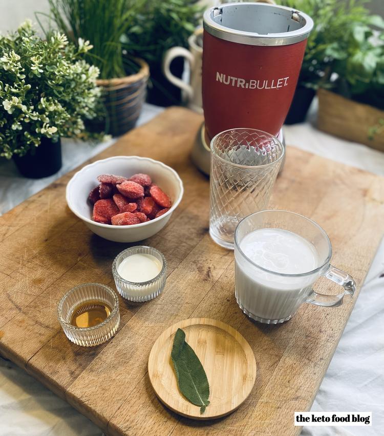 Ingredients for Strawberry Sage Smoothie and Nutribullet