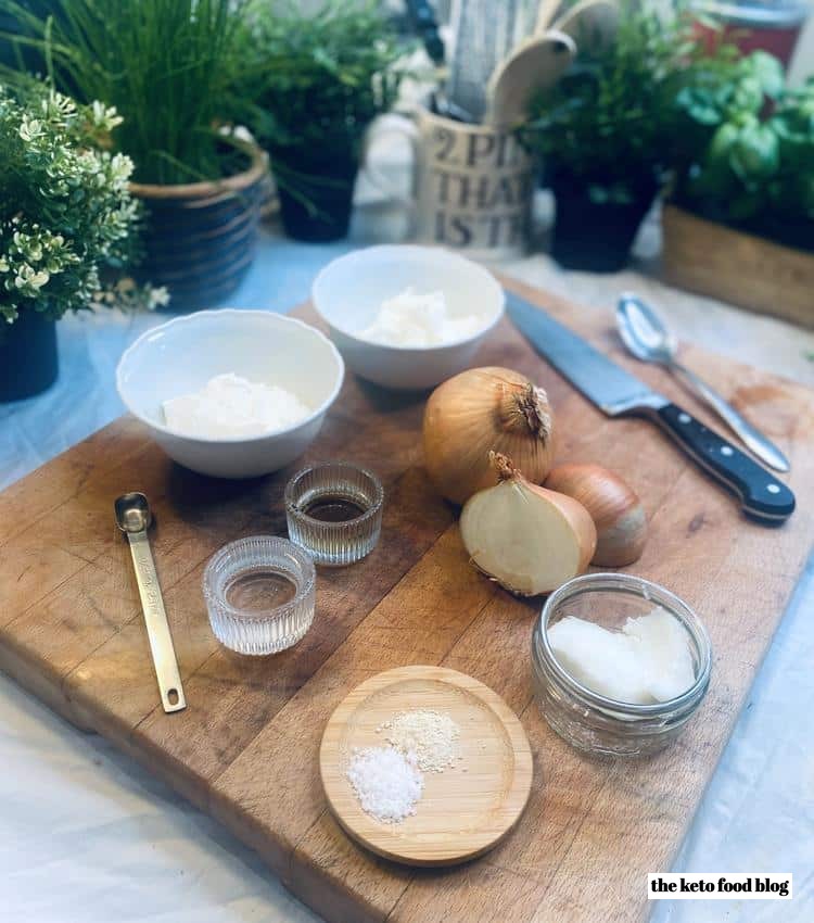 Ingredients for Bacon-Whiskey Caramlized Onion Dip