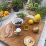 Ingredients for a recipe on a chopping board