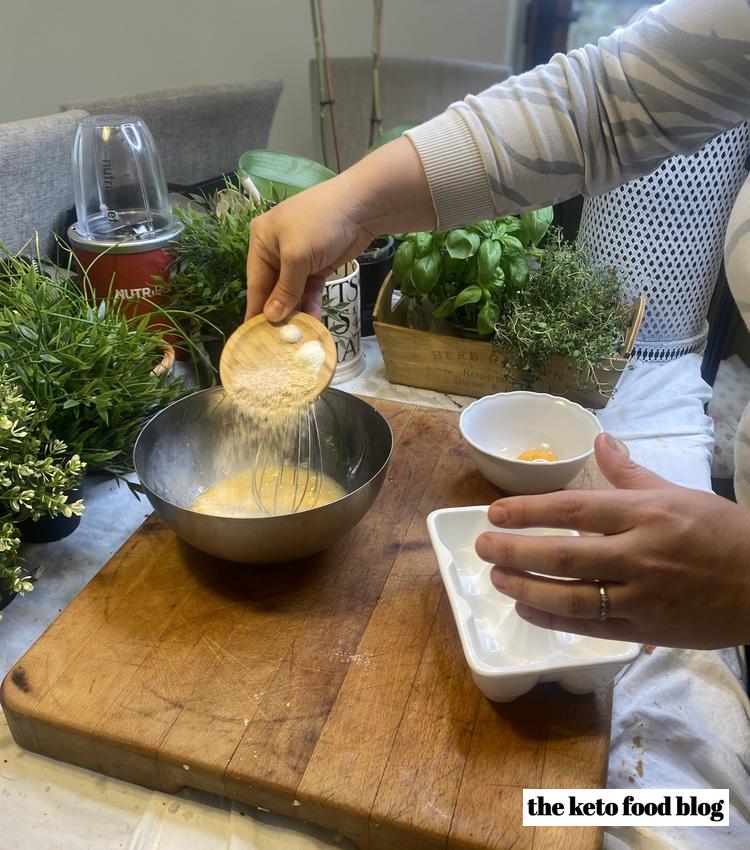 Adding husk powder , nutritional yeast and baking powder into the tortilla mix