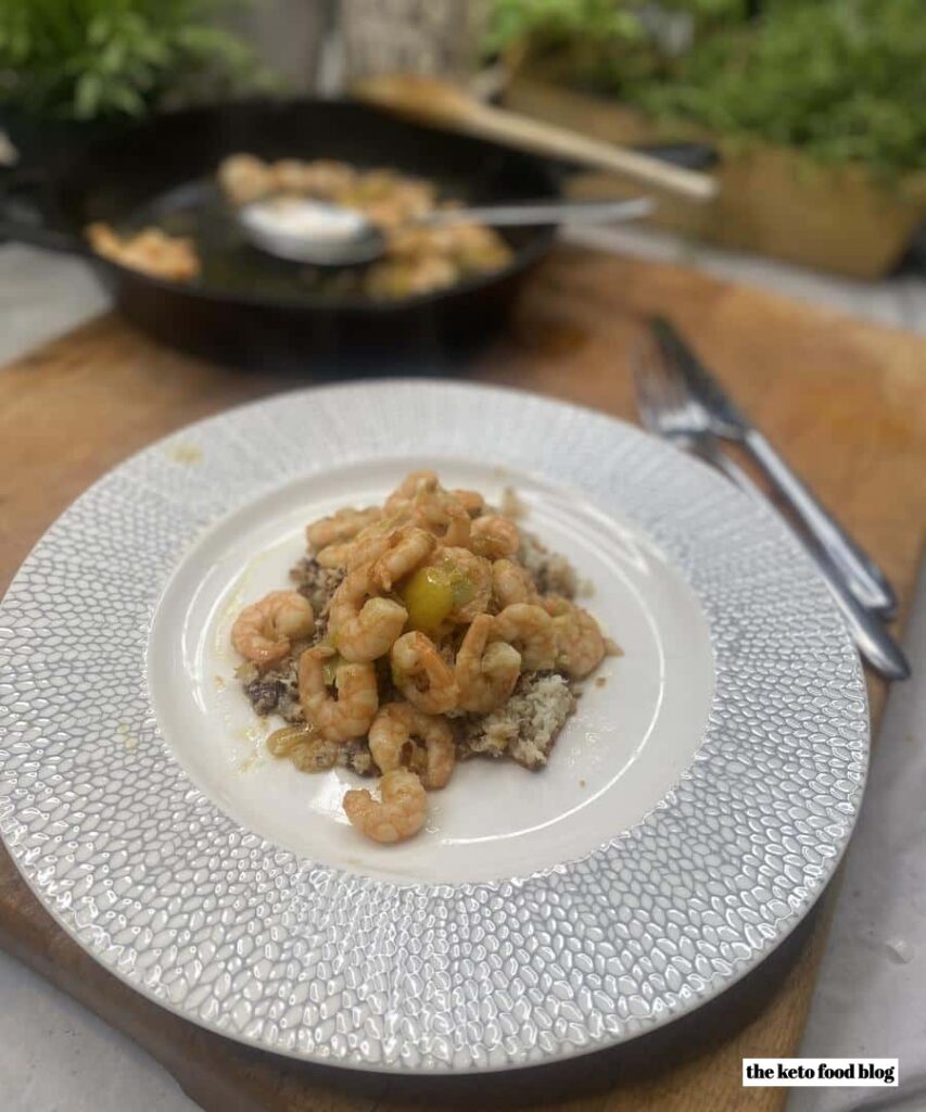Shrimp stir-fry with baked cauliflower rice