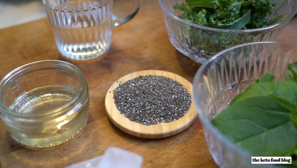 Chia seeds on a wooden board