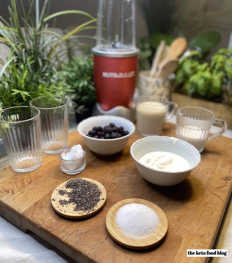 Ingredients for a smoothie on a wooden chopping board
